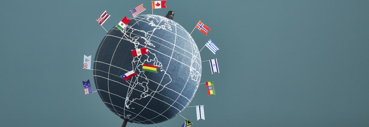 Globe with world flags