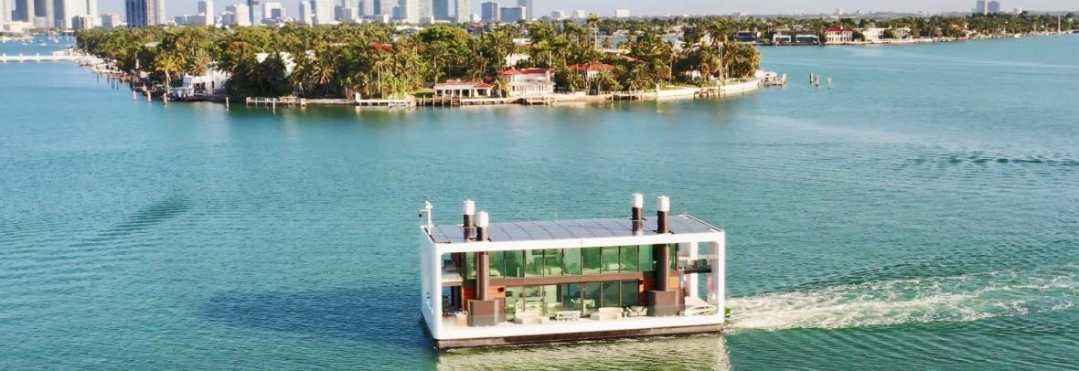 Luxury Miami houseboat with Singer Island and Miami in the background