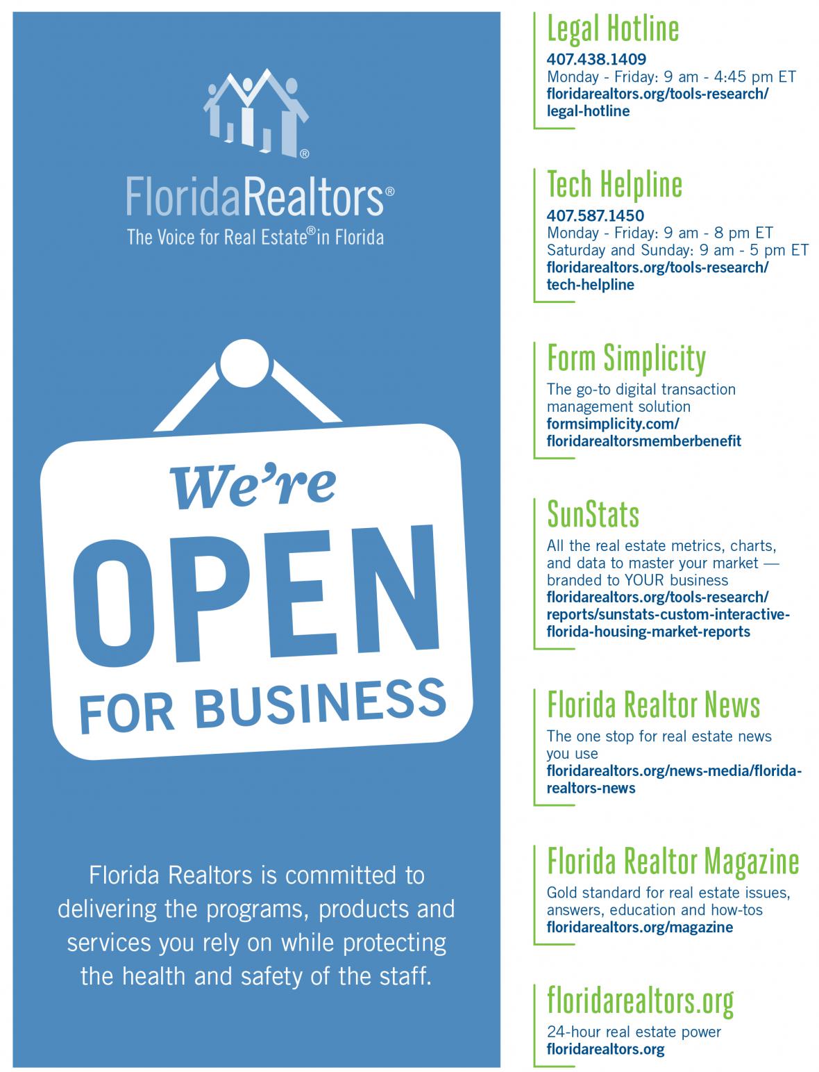 Graphic detailing information about key Florida Realtors programs, products and services