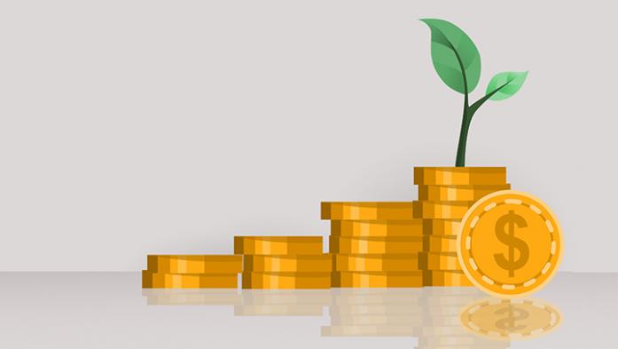 illustration of coins stacked in a growing bar chart