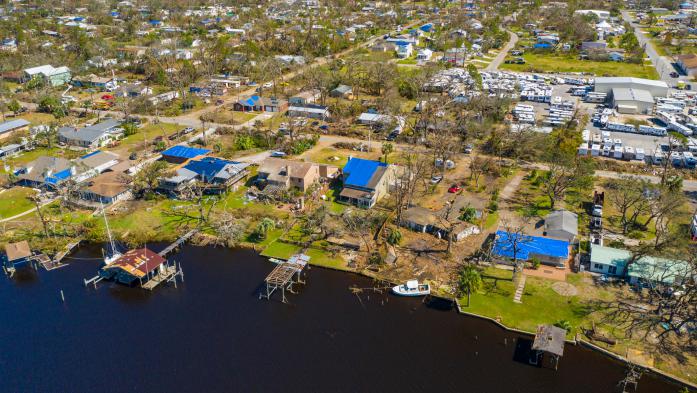 Aerial view of hurricane michael damage