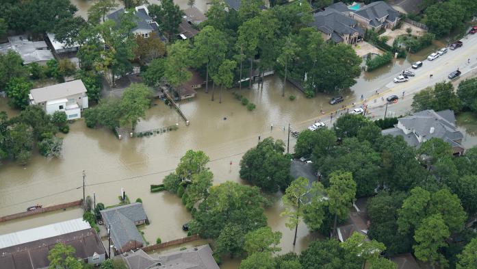 aerial view of flood damage during hurricane harvey
