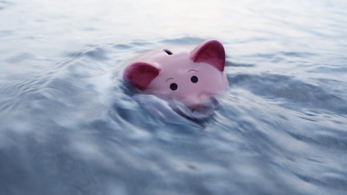 bankruptcy, piggy bank almost under water