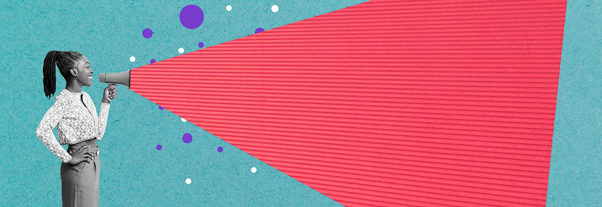 photo illustration of a black woman holding a megaphone