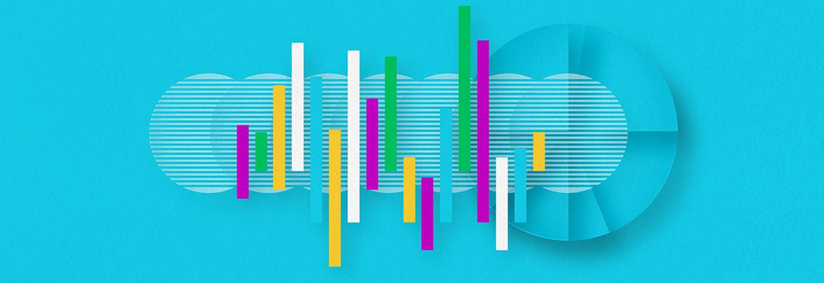 digital illustration of a bar chart on a blue background