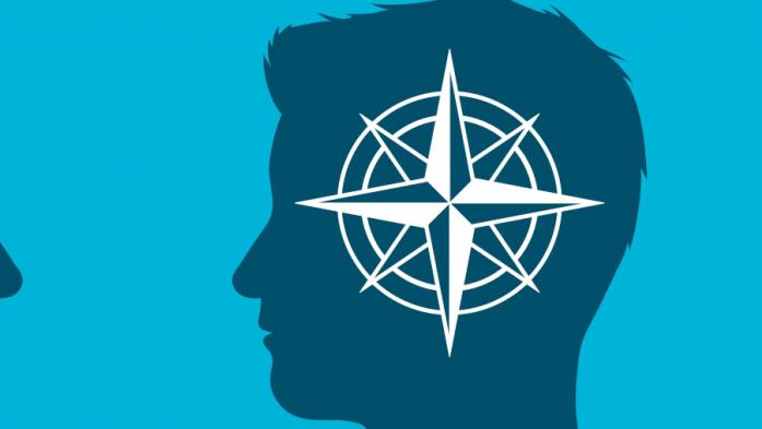 illustration of two heads with moral compass inside them