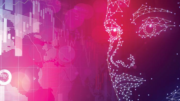 illustration of data and digital artificial intelligence person