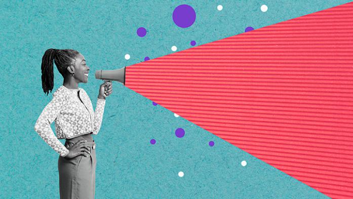 photo illustration of a black woman holding a megaphone