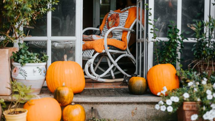 fall and halloween decoration front porch during october