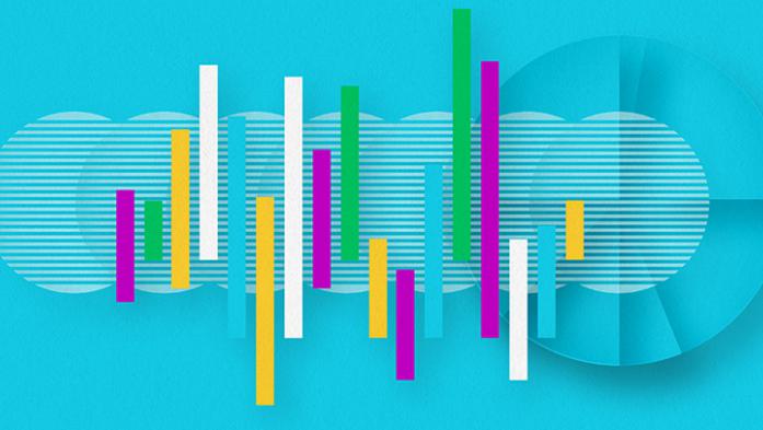 digital illustration of a bar chart on a blue background